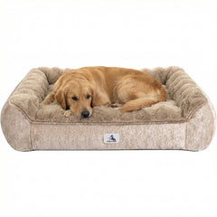 Welfibr dog bed hero taupe illustrates a cozy resting place for small dogs.