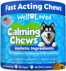 Well Loved Calming Chews bottle pour for quick calm during stressful moments