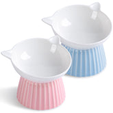Wellbro ceramic raised cat bowl, full view, elevated design for comfortable dining.