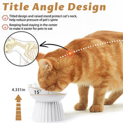 Wellbro raised cat bowl with wide shallow dish reduces whisker contact