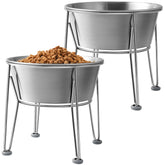 Wellbro elevated dog bowls on a stand for comfortable feeding posture.