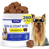 Wellix 260 Bites bottle offers convenient omega-3 support for healthier skin and coat.