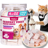 Wellix freeze-dried snacks packaging shows premium yogurt treats for dogs and cats, ideal as daily rewards.