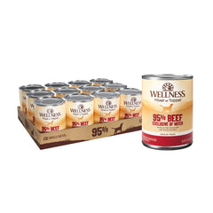 Wellness 95% Beef Pate in a can for dogs, high-protein meal option.