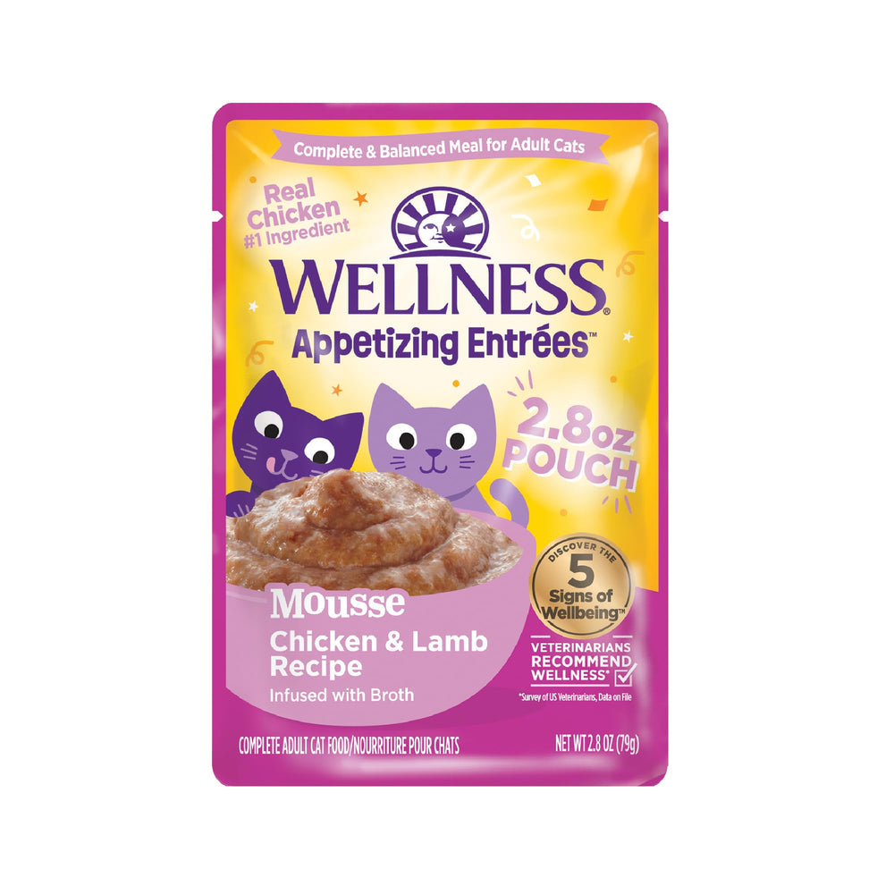 Wellness Appetizing Mousse pouch front highlighting grain-free formula for hydration support