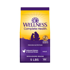 Wellness Complete Health chicken and oatmeal kibble in 5 lb bag for adult dogs