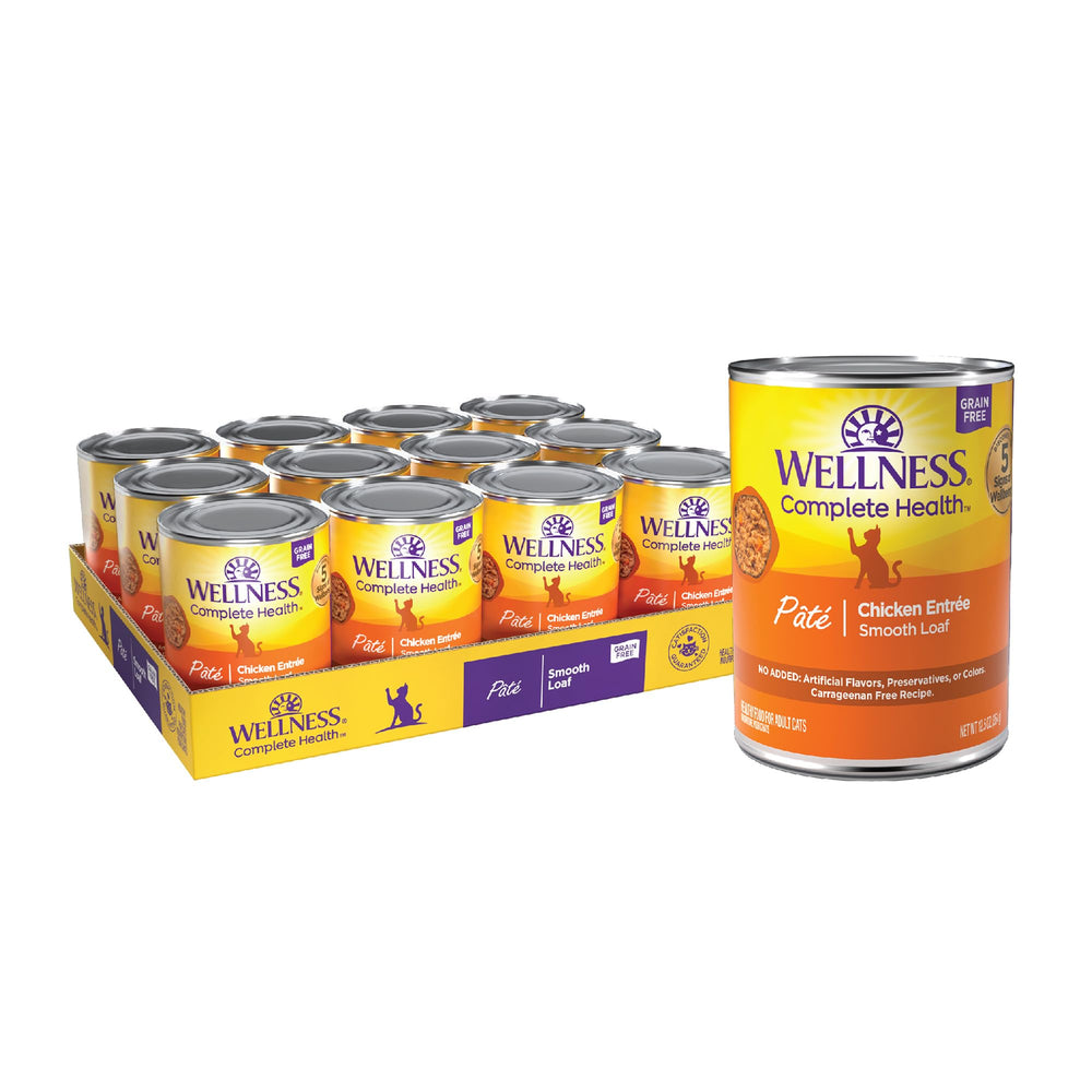 Wellness Complete Health Pate cat food serving in bowl showing grain-free nutrition
