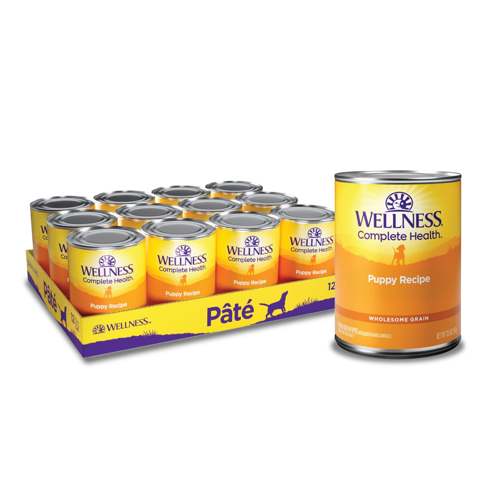 Wellness Complete Health Pate Puppy can with real chicken and salmon for balanced nutrition