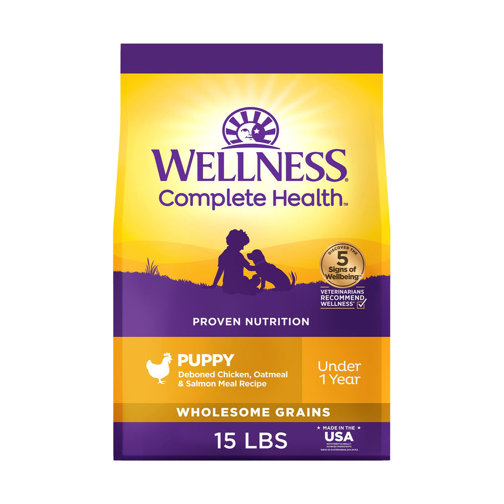 Wellness Complete Health Puppy bag front promotes healthy growth for puppies