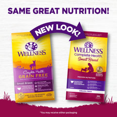 Wellness Complete Health small breed dog bowl with balanced meal for small dogs.