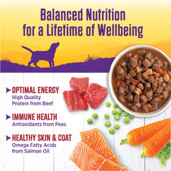 Serving bowl of Wellness Stew adult dog food in savory gravy