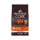 Wellness CORE bag closeup showing grain-free nutrition for lean muscle.