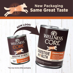 Wellness CORE Digestive Health Pate beef can label highlights real protein first