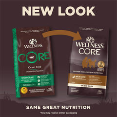 Wellness CORE grain-free 12lb bag shown; convenient for regular feeding.