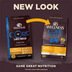 Wellness CORE Large Breed Puppy Food serving bowl ready for mealtime and lean muscle support.
