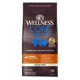 Wellness CORE Large Breed Puppy kibble closeup shows protein-rich formula for lean muscles.