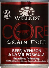 Wellness CORE packaging photo highlights no corn, wheat, or soy ingredients for sensitive dogs