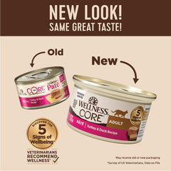 Wellness CORE Pate grain-free recipe highlights smooth texture the cat may enjoy