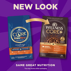 Close-up of Wellness CORE+ freeze-dried turkey pieces emphasizes pure meat enrichment.