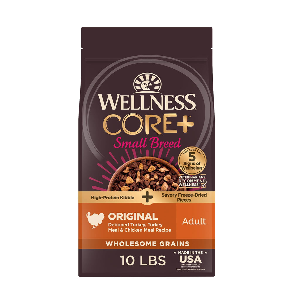 Wellness CORE+ small breed bag front view showing premium packaging and label