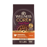 Wellness CORE+ small breed dry dog food in bowl supports lean muscle and digestive health.