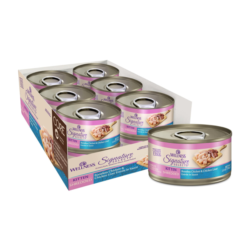 Wellness CORE Signature Selects shredded kitten chicken entree in sauce for hydration and protein