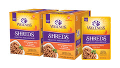 Wellness Healthy Indulgence Shreds tuna pouch, protein-rich meal for daily feeding.
