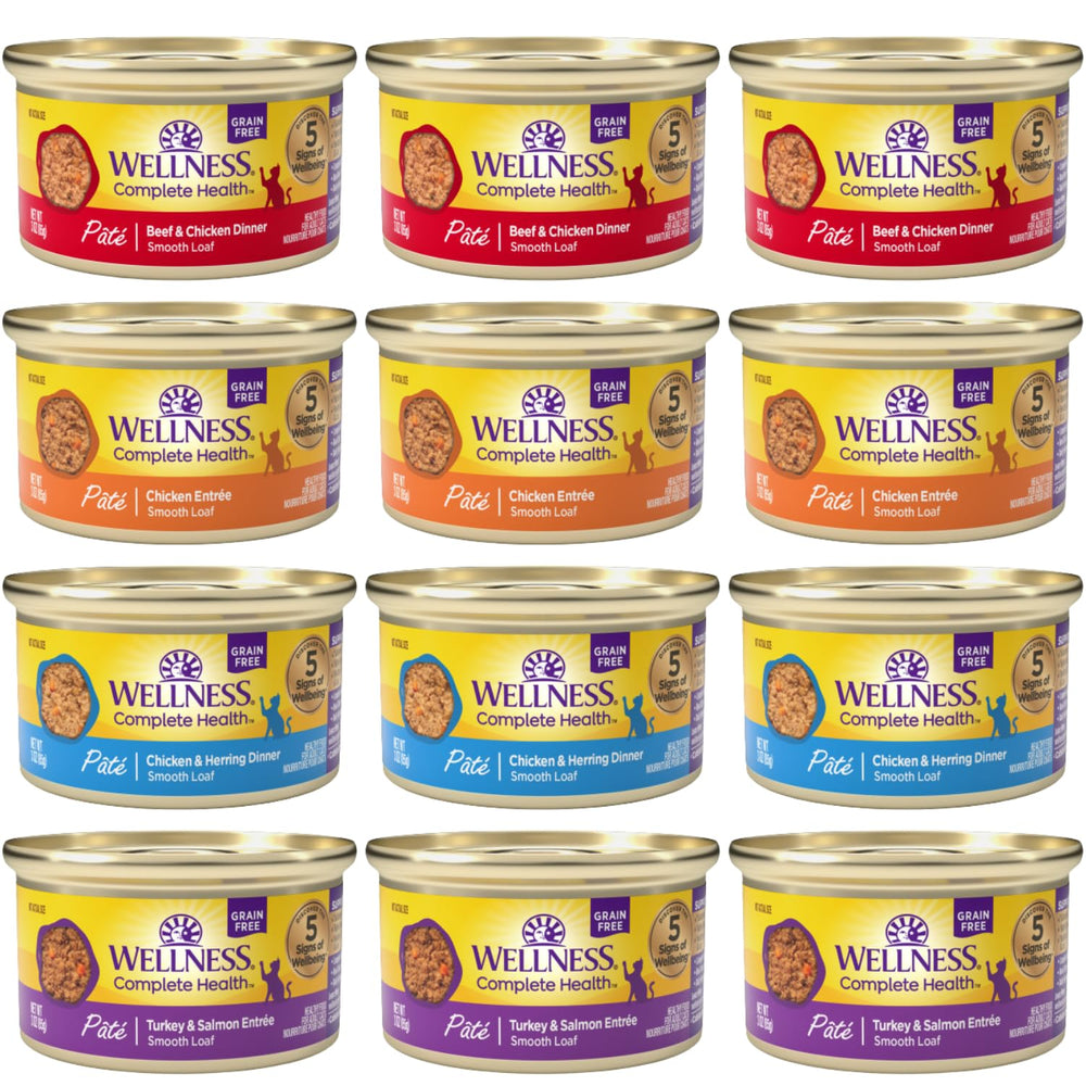 Wellness Natural Cat Premium pâté chicken 3oz front view supports urinary health.