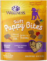 Wellness Puppy Treats bag front showing grain-free, all-natural rewards.