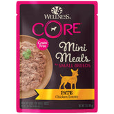 Wellness CORE small breed pate chicken entree pouch open for easy, mess-free feeding