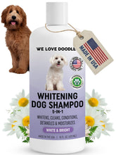We Love Doodles whitening shampoo bottle for brighter coats.