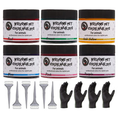 WELYEME pet hair dye set packaging with six color bottles for creative grooming.