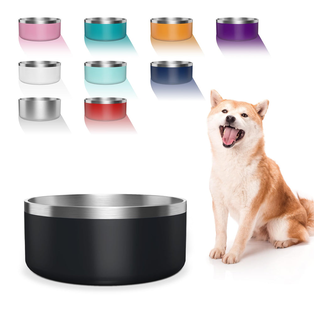 WENBOKMIN stainless steel dog bowl with 40 oz capacity and black finish.