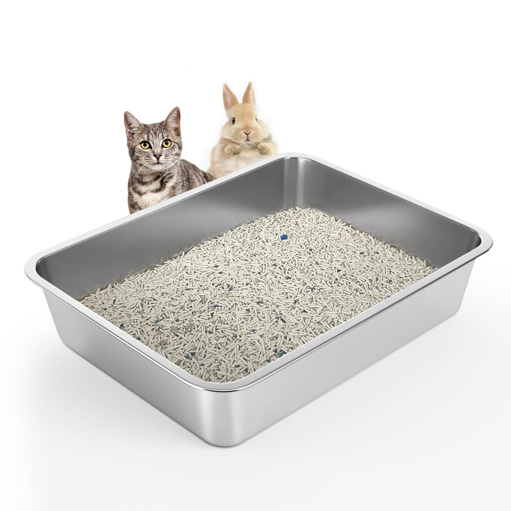 WENBOKMIN stainless steel cat litter box front view shows safe, smooth-edged design.