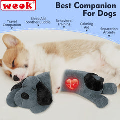 WEOK heartbeat plush dog toy highlights soft texture and calming presence for anxious pets.