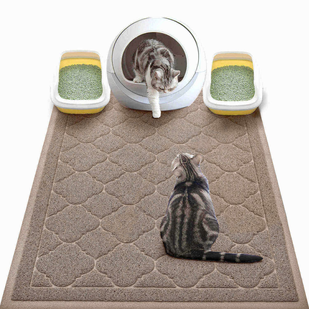 WePet cat litter mat under the litter box reduces tracking and mess.