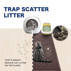WePet mat with deep grooves and mesh traps litter, keeping paws cleaner.