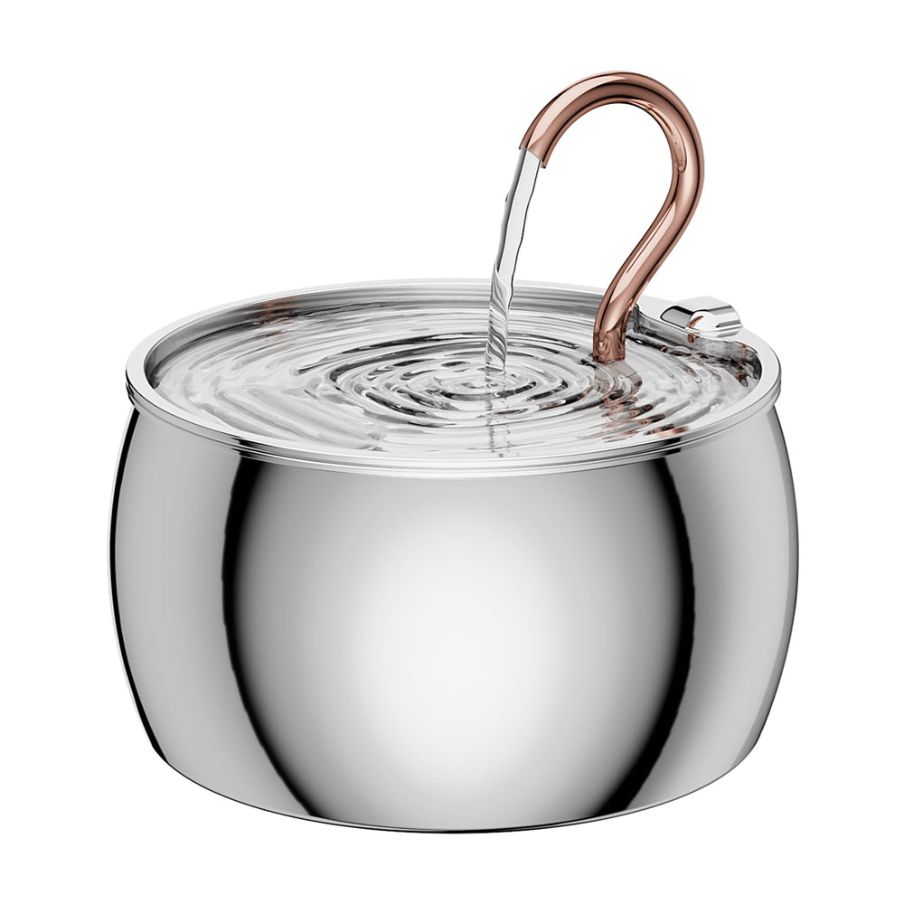 WEPOIU cat water fountain stainless steel 2.5L shows durable one-piece construction for easy cleaning.