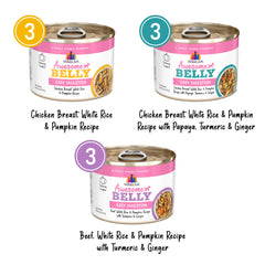 Ingredients lineup on Weruva Awesome Belly with pumpkin and rice