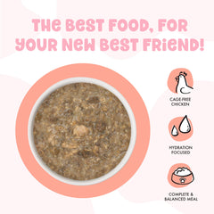 Ingredient panel highlights chicken, salmon, tuna and natural proteins.