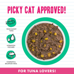 Weruva BFF minced tuna in gravy with pumpkin chunks; savory cat texture