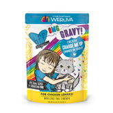 Weruva B.F.F. OMG chicken pieces in gravy deliver flavorful moisture for cats.