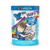 Weruva B.F.F. OMG Ciao Baby chicken and shrimp in gravy pouch highlights hydration.