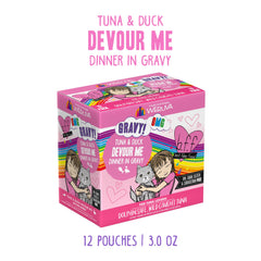 Weruva BFF OMG gravy texture pouch—tasty tuna and duck for adult cats.