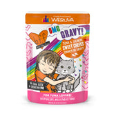 Weruva B.F.F. OMG tuna-salmon in gravy pouch with juicy chunks for hydration and protein.
