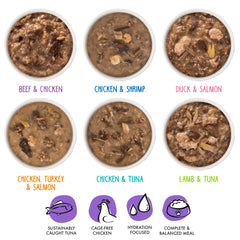 Weruva B.F.F. OMG six flavors display for varied cat meals