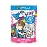 Weruva B.F.F. OMG tuna-chicken in gravy pouch close-up showing juicy texture for cats