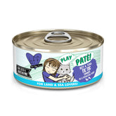 Weruva B.F.F. Play beef and tuna pate can, showcasing protein-rich meal for cats.