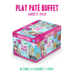 Buffet Pack image of Weruva B.F.F. Play Blue Patés showing six meal options for variety