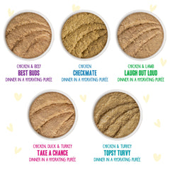 Weruva B.F.F. Play Chicken Checkmate paté image suggests grain-free comfort.